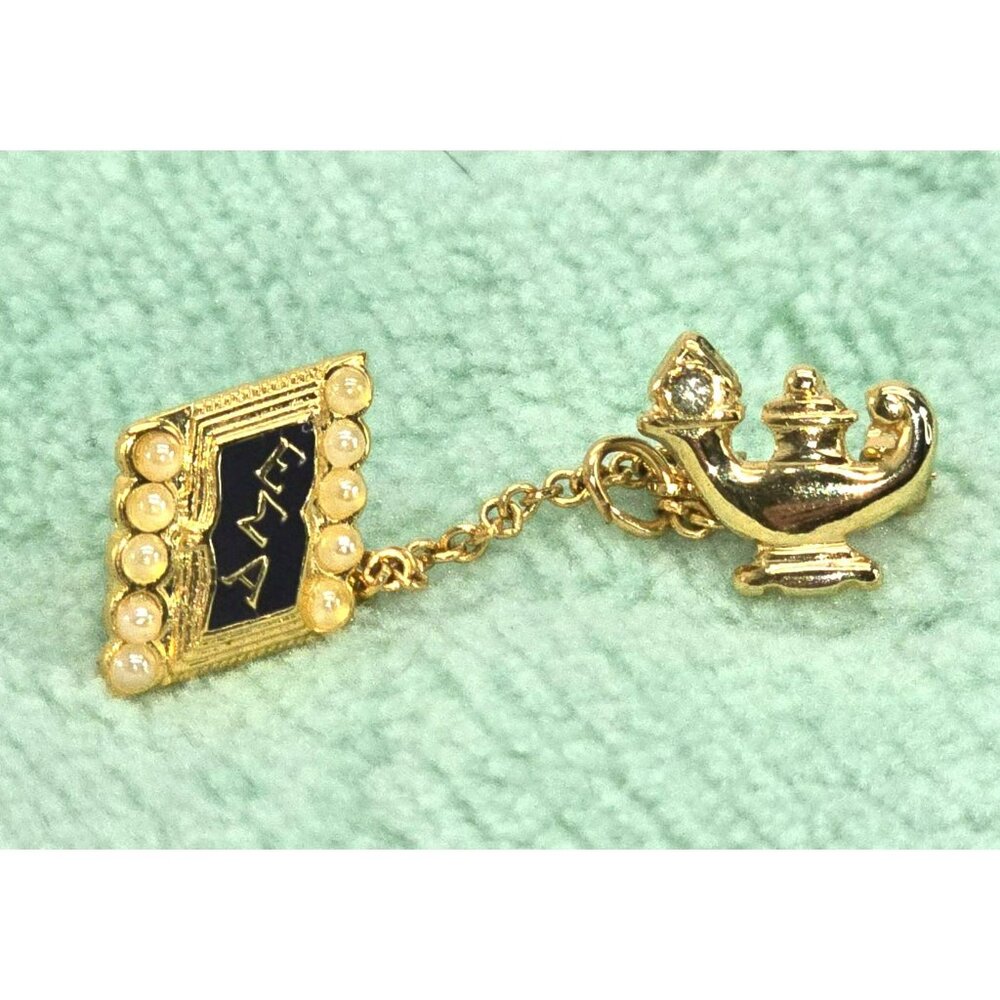 Epsilon Sigma Alpha Gold Sorority Pin Lamp Double Lapel Pearl Accents JE358